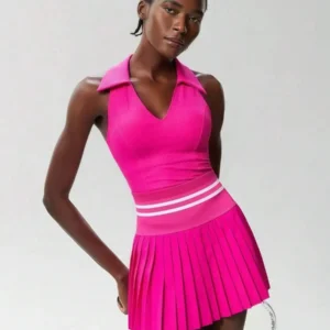 Women's Sports Tennis Golf Dress Yoga Set Solid Color Sleeveless Top And Mini Skirt Tennis Skirt Set, Suitable For Sports, Daily