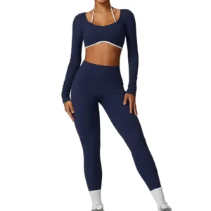 Women's Workout Sets 2 Piece Long Sleeve Crop Top